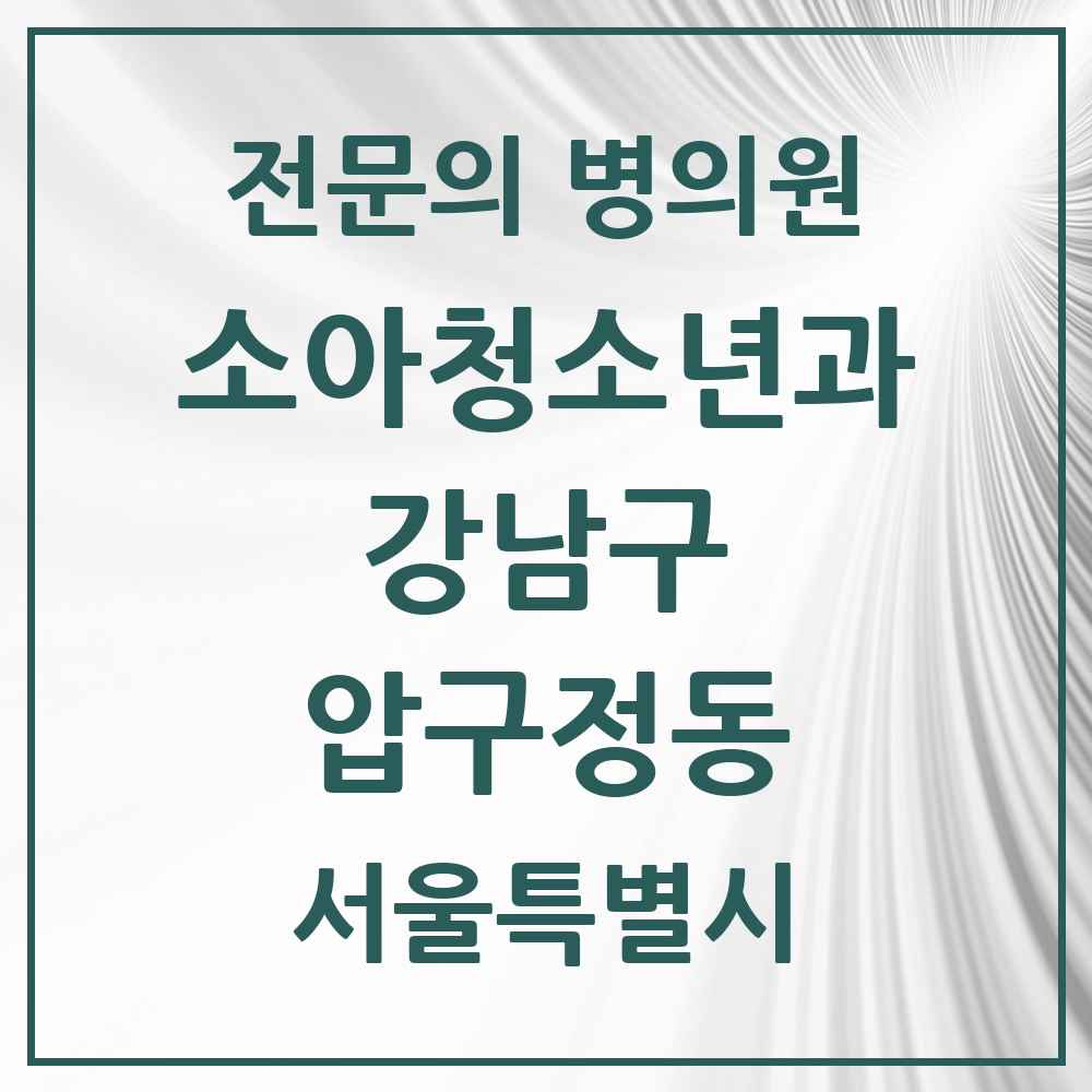 2025 서울특별시 강남구 압구정동 소아청소년과 소아과 전문의 의원·병원 목록 2곳