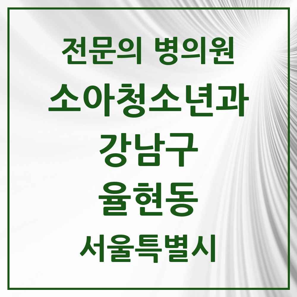2025 서울특별시 강남구 율현동 소아청소년과 소아과 전문의 의원·병원 목록 1곳