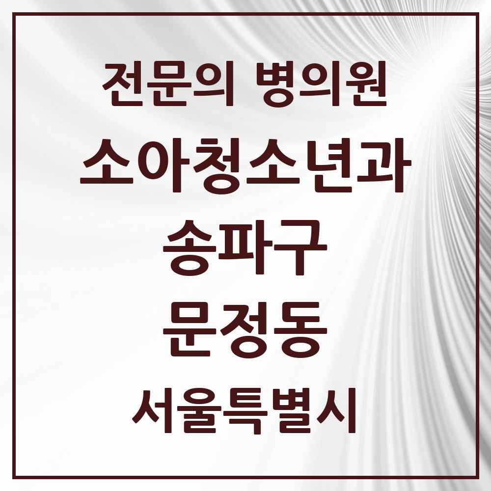 2025 서울특별시 송파구 문정동 소아청소년과 소아과 전문의 의원·병원 목록 4곳