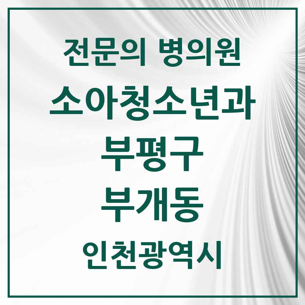 2025 인천광역시 부평구 부개동 소아청소년과 소아과 전문의 의원·병원 목록 4곳