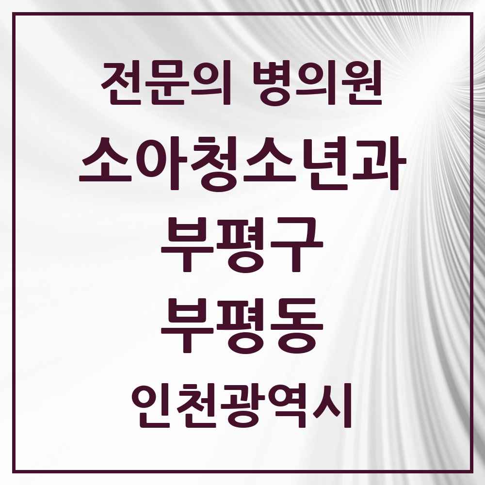 2025 인천광역시 부평구 부평동 소아청소년과 소아과 전문의 의원·병원 목록 9곳