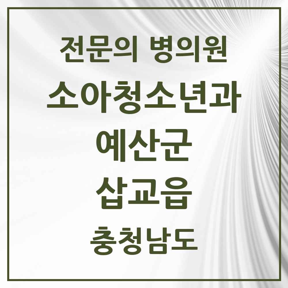 2025 충청남도 예산군 삽교읍 소아청소년과 소아과 전문의 의원·병원 목록 1곳