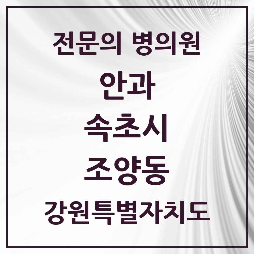 2025 강원특별자치도 속초시 조양동 안과 전문의 의원·병원 목록 1곳