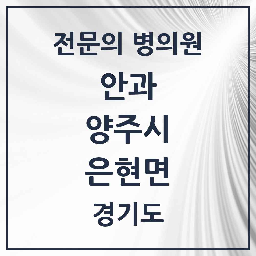 2025 경기도 양주시 은현면 안과 전문의 의원·병원 목록 1곳