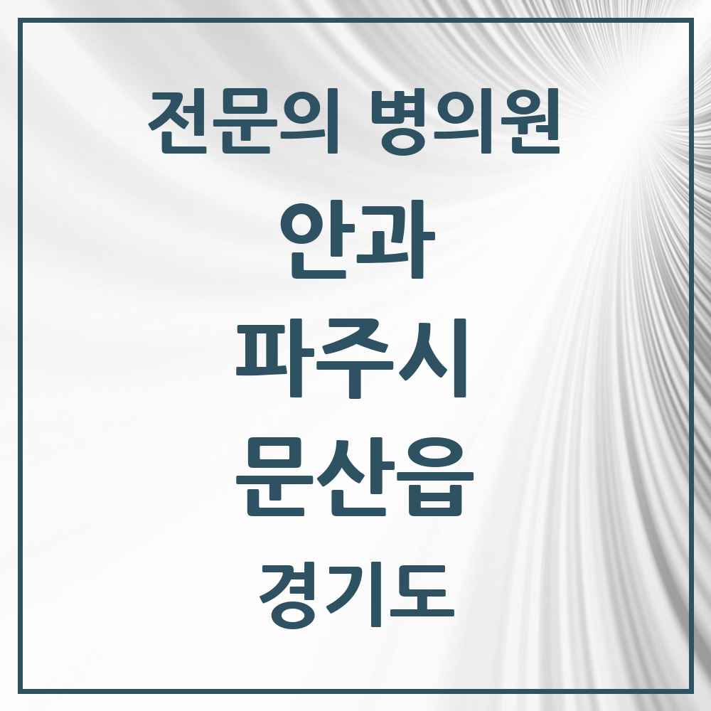 2025 경기도 파주시 문산읍 안과 전문의 의원·병원 목록 2곳