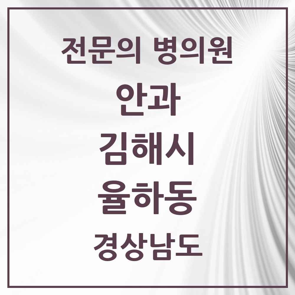 2025 경상남도 김해시 율하동 안과 전문의 의원·병원 목록 1곳