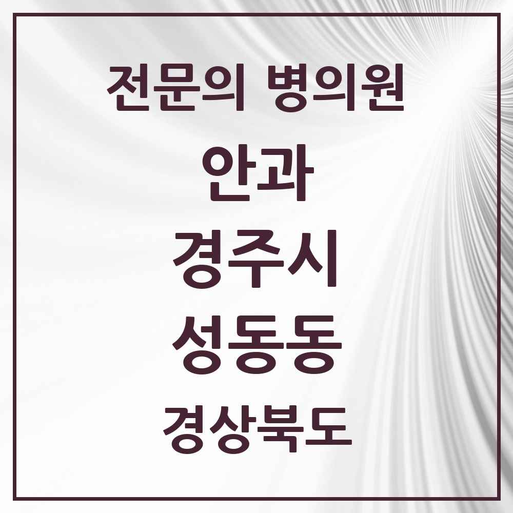 2025 경상북도 경주시 성동동 안과 전문의 의원·병원 목록 3곳