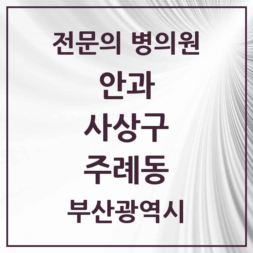2025 부산광역시 사상구 주례동 안과 전문의 의원·병원 목록 2곳