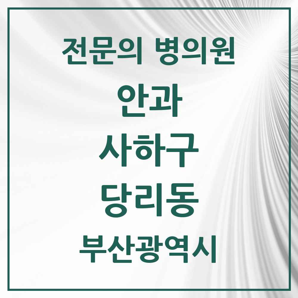 2025 부산광역시 사하구 당리동 안과 전문의 의원·병원 목록 2곳