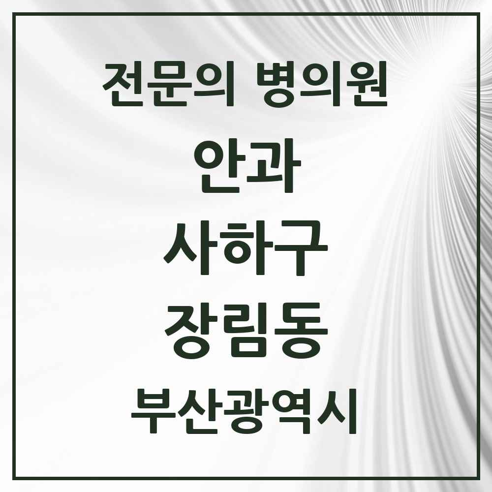 2025 부산광역시 사하구 장림동 안과 전문의 의원·병원 목록 2곳
