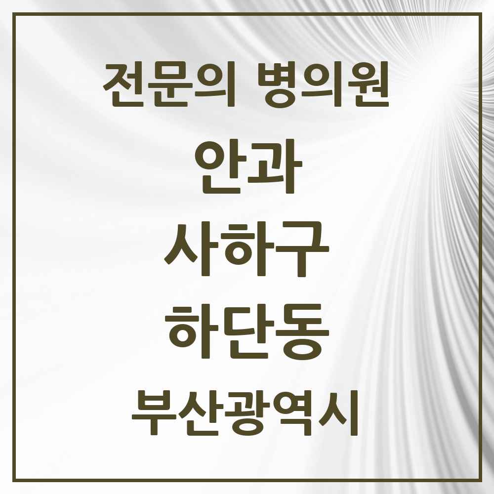 2025 부산광역시 사하구 하단동 안과 전문의 의원·병원 목록 3곳