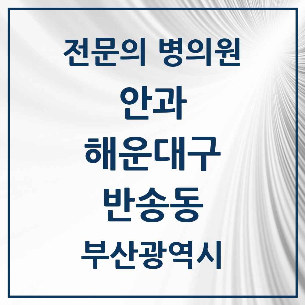 2025 부산광역시 해운대구 반송동 안과 전문의 의원·병원 목록 2곳
