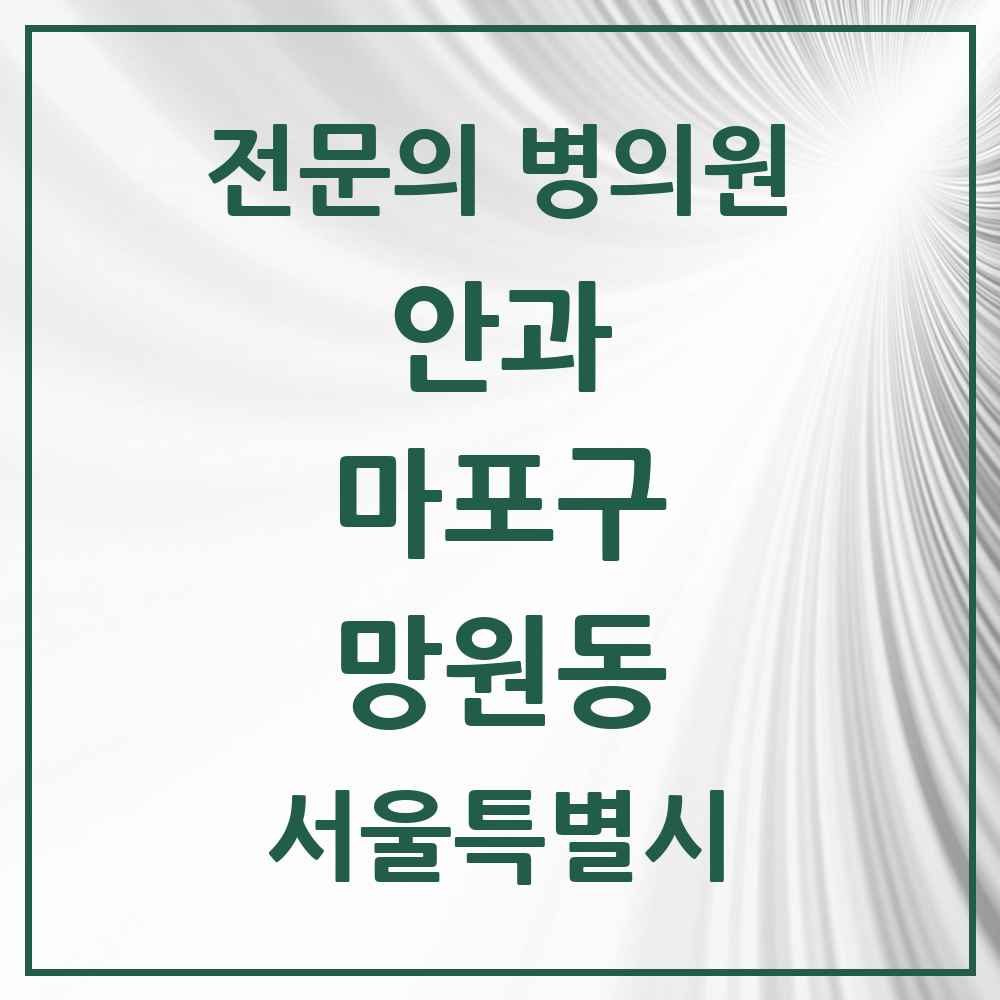 2025 서울특별시 마포구 망원동 안과 전문의 의원·병원 목록 1곳