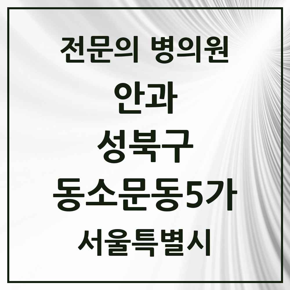 2025 서울특별시 성북구 동소문동5가 안과 전문의 의원·병원 목록 1곳