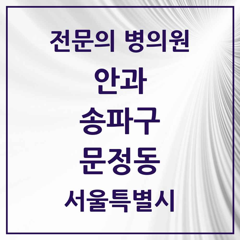 2025 서울특별시 송파구 문정동 안과 전문의 의원·병원 목록 4곳