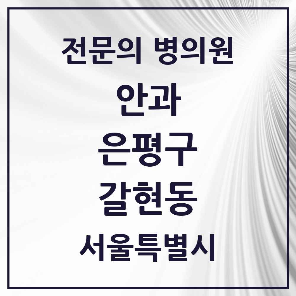 2025 서울특별시 은평구 갈현동 안과 전문의 의원·병원 목록 1곳