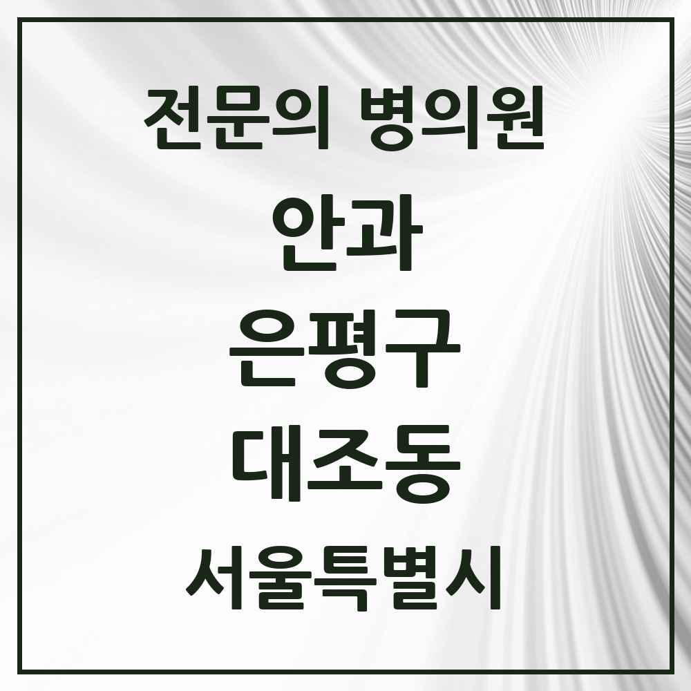 2025 서울특별시 은평구 대조동 안과 전문의 의원·병원 목록 5곳