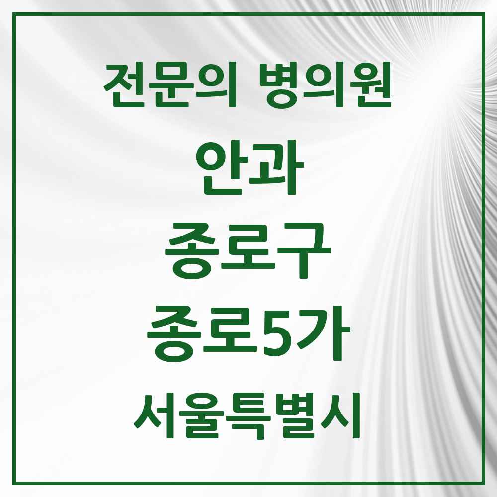 2025 서울특별시 종로구 종로5가 안과 전문의 의원·병원 목록 1곳
