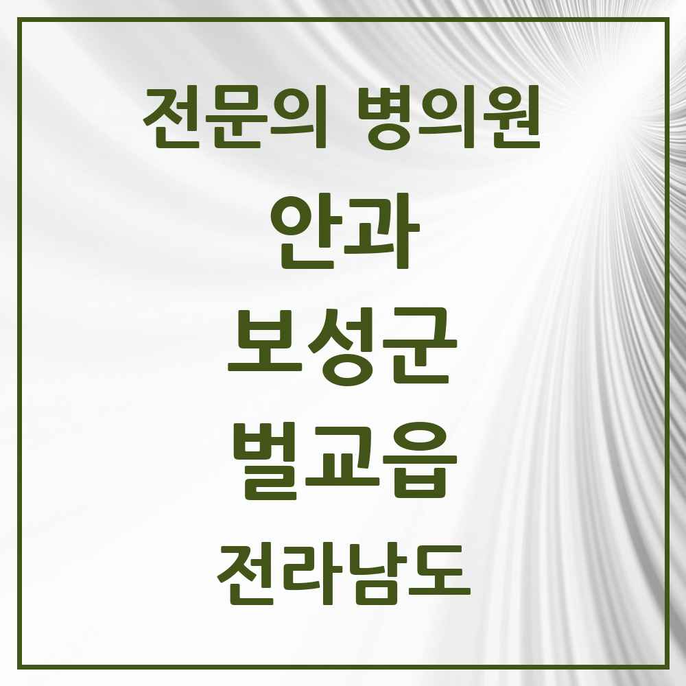 2025 전라남도 보성군 벌교읍 안과 전문의 의원·병원 목록 1곳