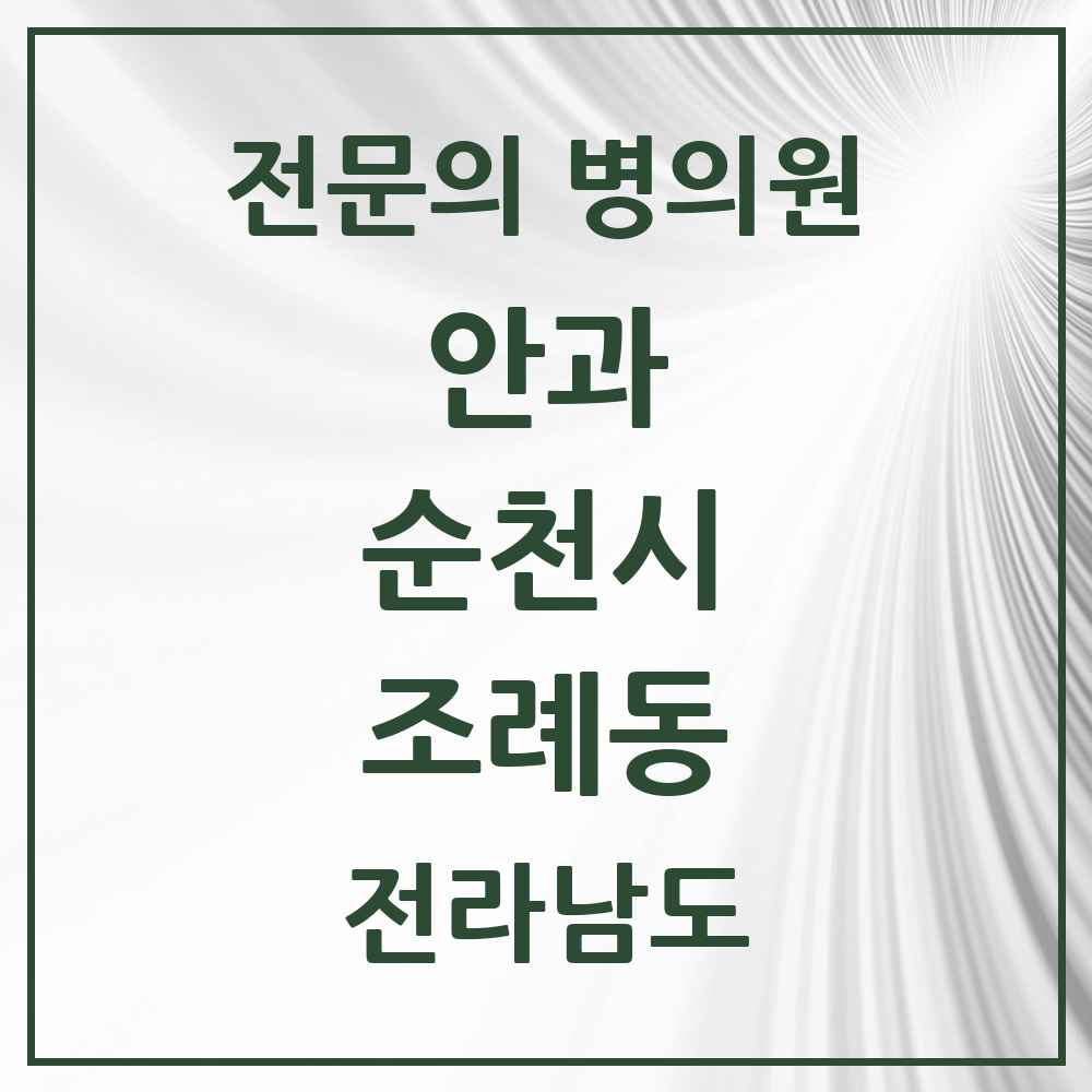 2025 전라남도 순천시 조례동 안과 전문의 의원·병원 목록 4곳