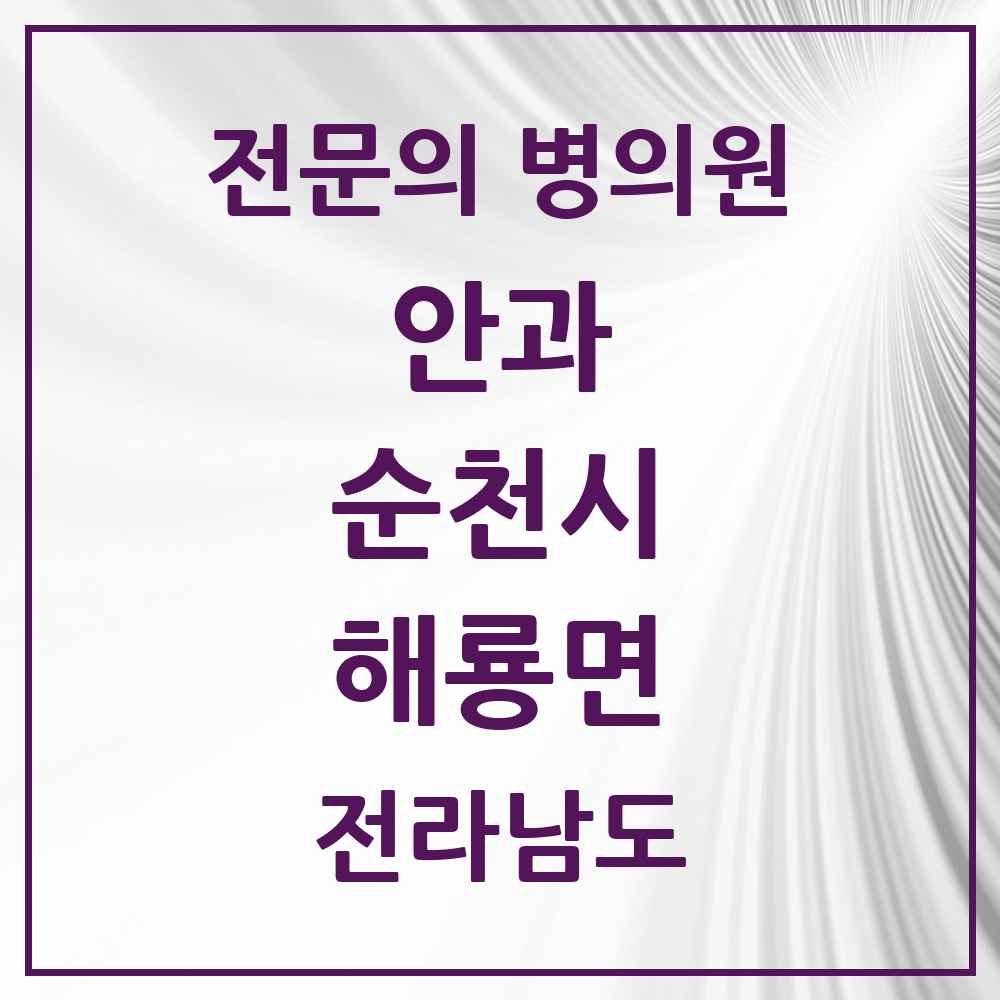 2025 전라남도 순천시 해룡면 안과 전문의 의원·병원 목록 1곳