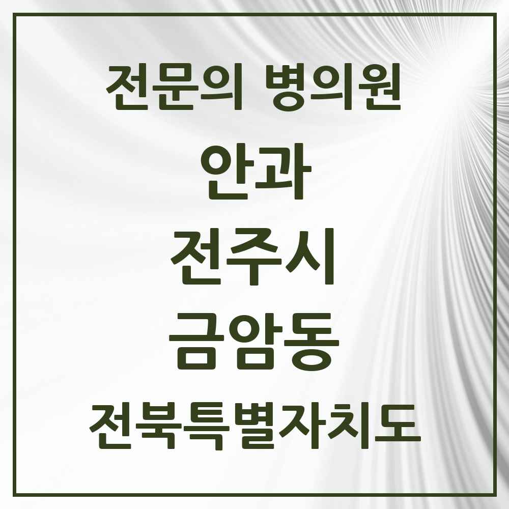 2025 전북특별자치도 전주시 금암동 안과 전문의 의원·병원 목록 2곳