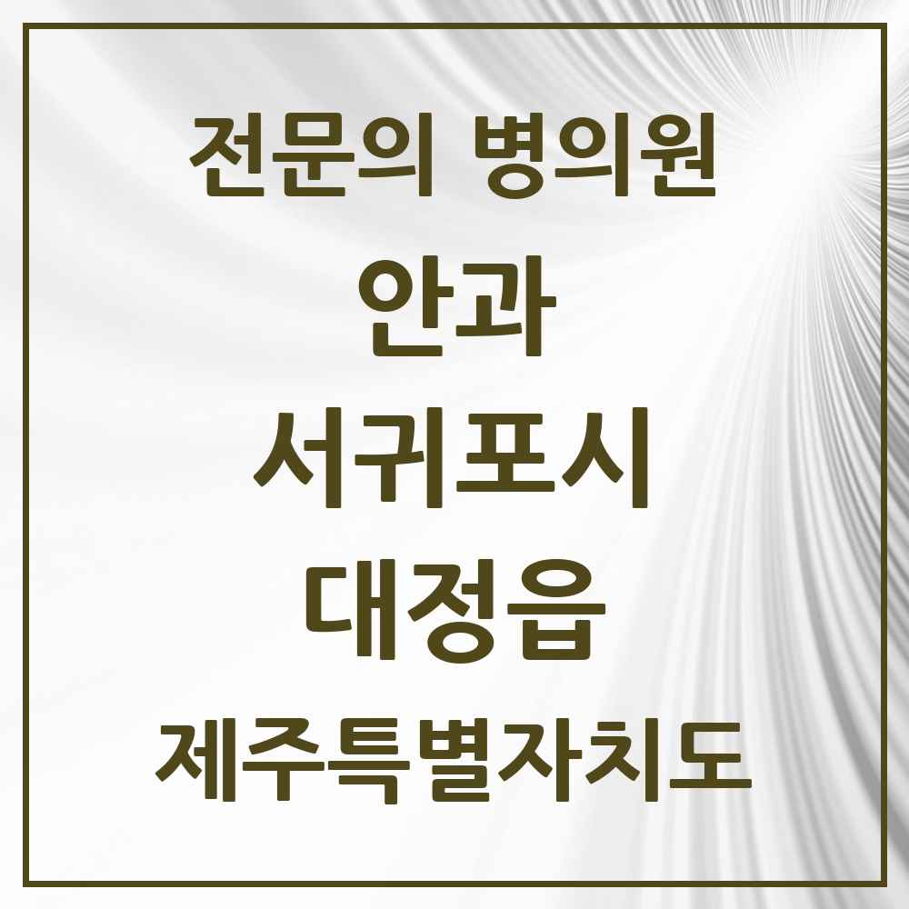 2025 제주특별자치도 서귀포시 대정읍 안과 전문의 의원·병원 목록 1곳