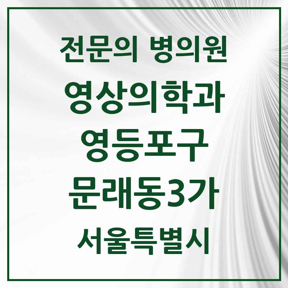 2025 서울특별시 영등포구 문래동3가 영상의학과 전문의 의원·병원 목록 1곳