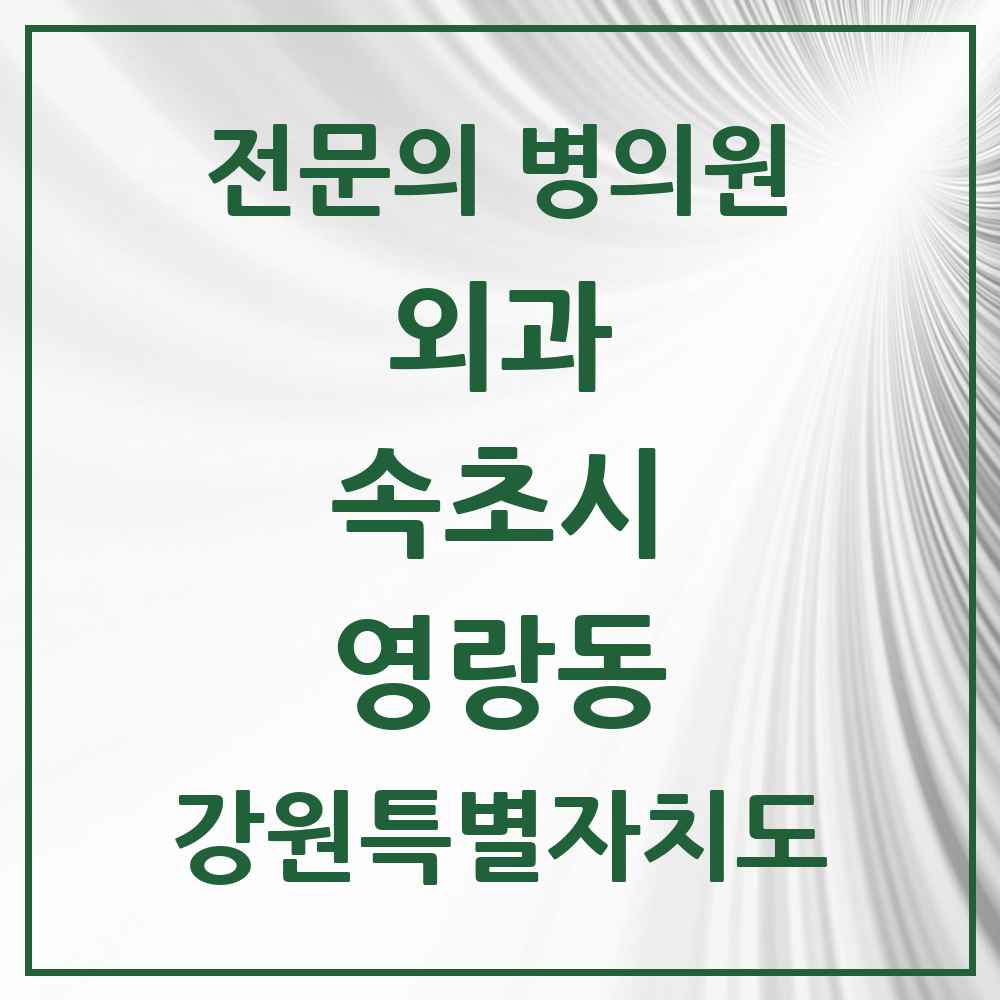 2025 강원특별자치도 속초시 영랑동 외과 전문의 의원·병원 목록 1곳