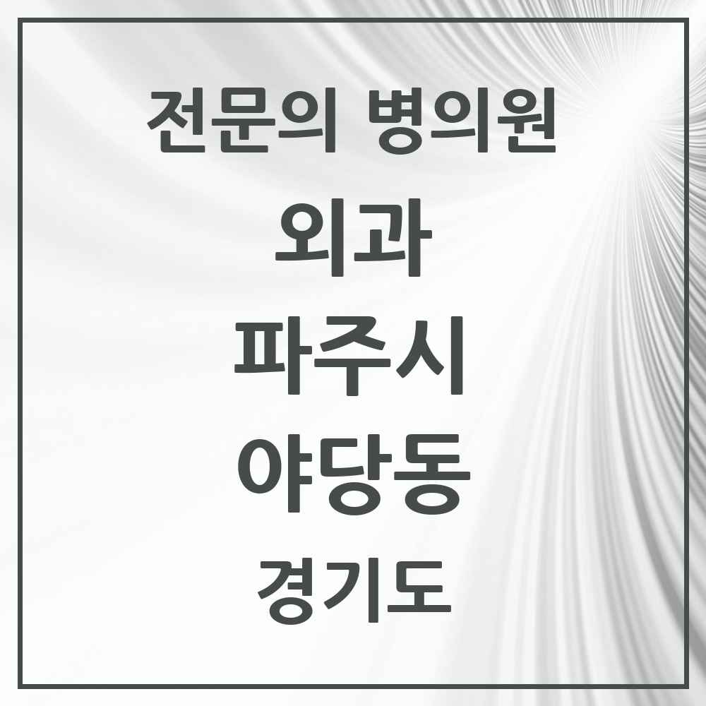 2025 경기도 파주시 야당동 외과 전문의 의원·병원 목록 3곳