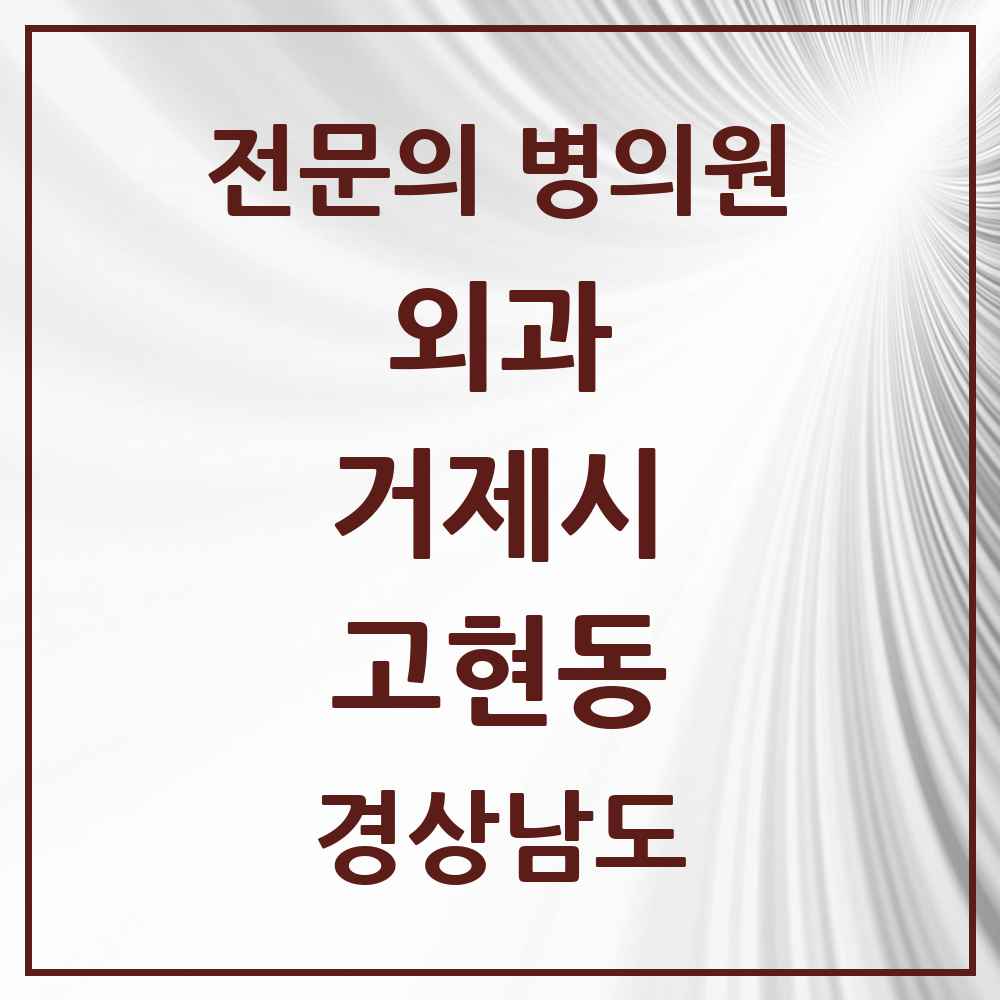 2025 경상남도 거제시 고현동 외과 전문의 의원·병원 목록 2곳