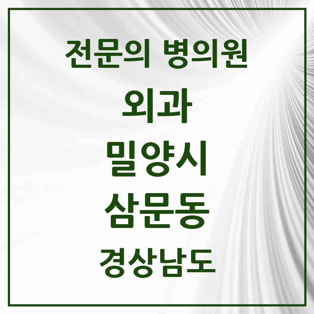 2025 경상남도 밀양시 삼문동 외과 전문의 의원·병원 목록 2곳