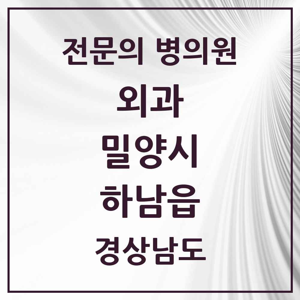 2025 경상남도 밀양시 하남읍 외과 전문의 의원·병원 목록 1곳