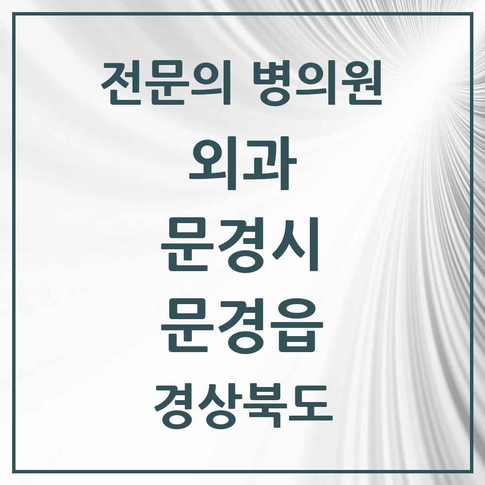 2025 경상북도 문경시 문경읍 외과 전문의 의원·병원 목록 2곳