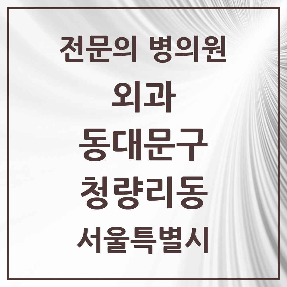 2025 서울특별시 동대문구 청량리동 외과 전문의 의원·병원 목록 2곳