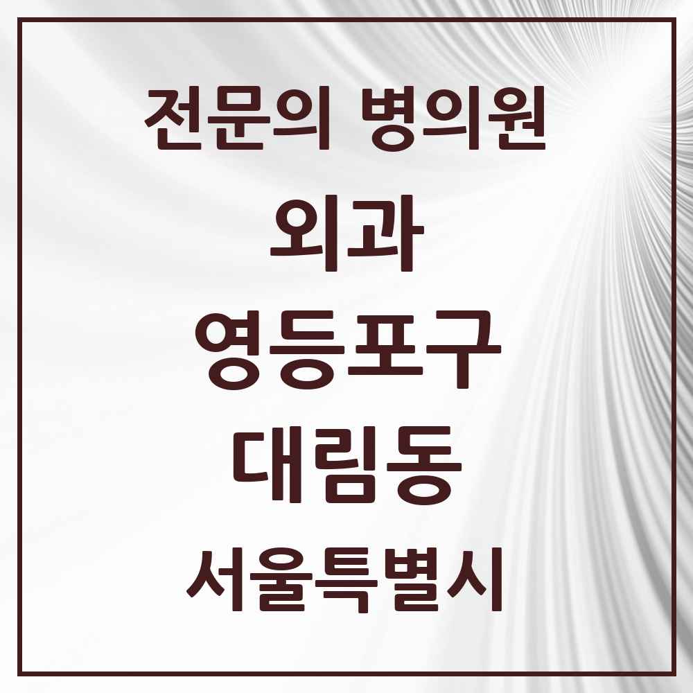 2025 서울특별시 영등포구 대림동 외과 전문의 의원·병원 목록 4곳