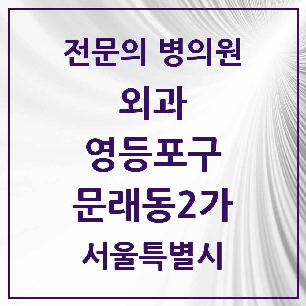 2025 서울특별시 영등포구 문래동2가 외과 전문의 의원·병원 목록 1곳