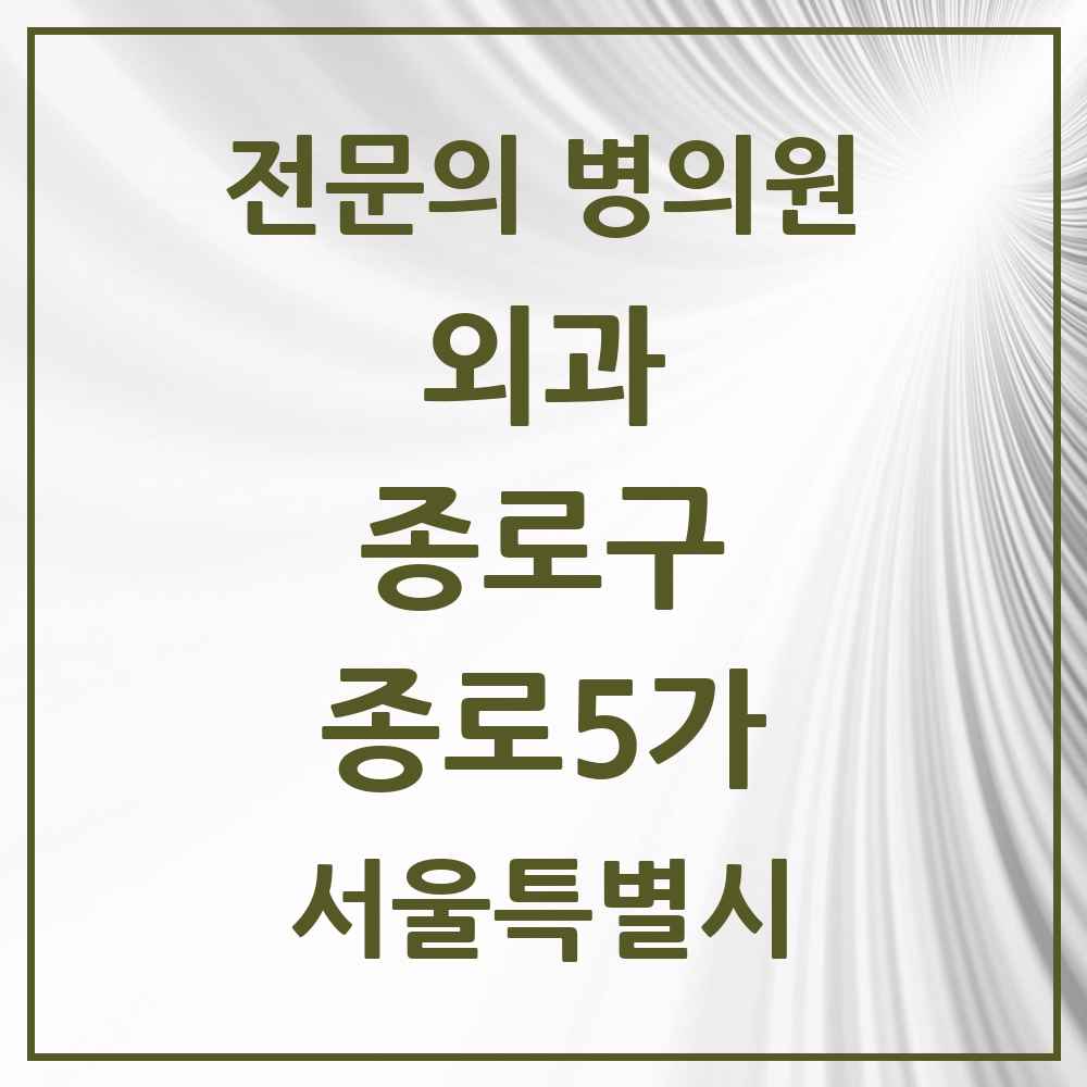 2025 서울특별시 종로구 종로5가 외과 전문의 의원·병원 목록 1곳