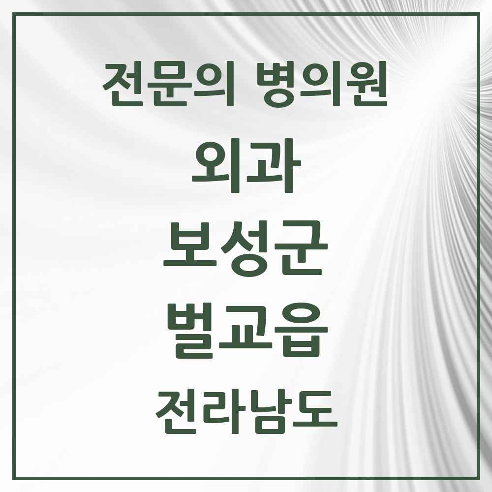 2025 전라남도 보성군 벌교읍 외과 전문의 의원·병원 목록 2곳