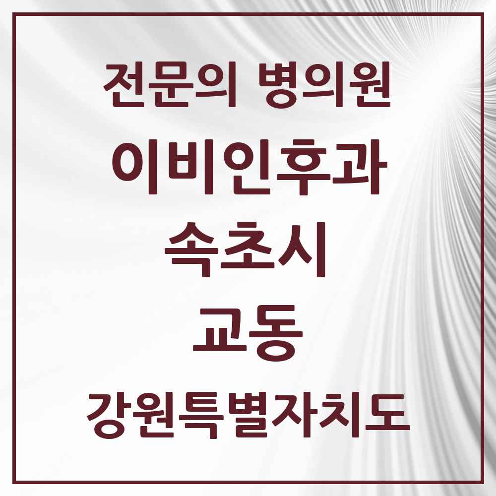 2025 강원특별자치도 속초시 교동 이비인후과 전문의 의원·병원 목록 2곳