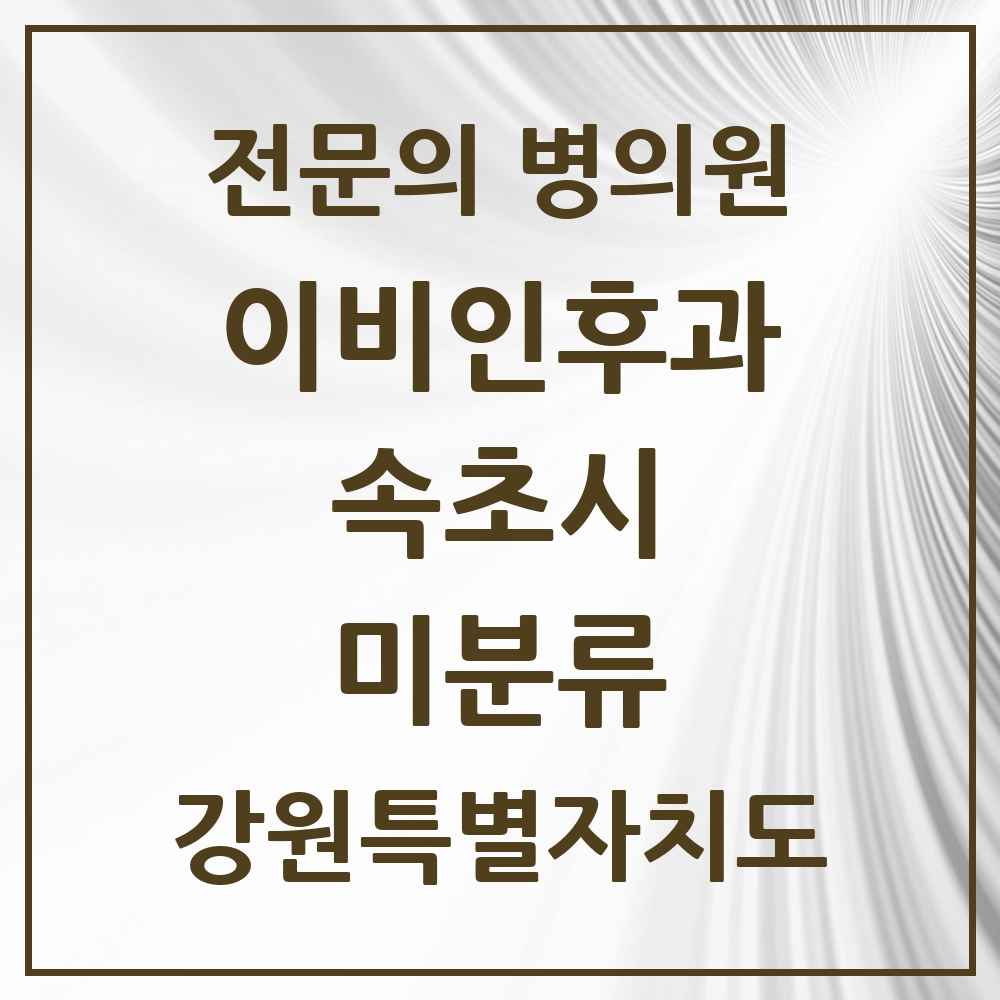 2025 강원특별자치도 속초시 미분류 이비인후과 전문의 의원·병원 목록 1곳
