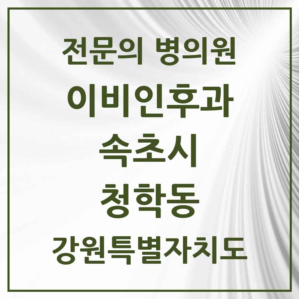 2025 강원특별자치도 속초시 청학동 이비인후과 전문의 의원·병원 목록 1곳