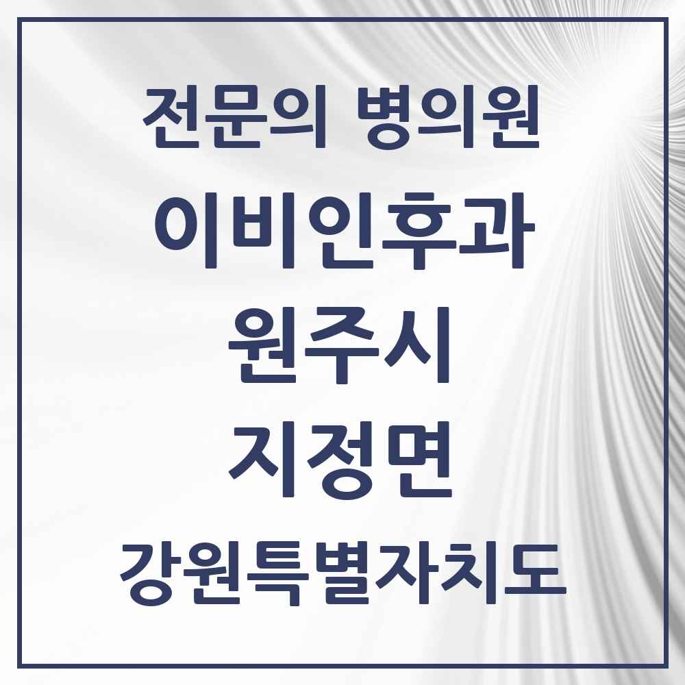 2025 강원특별자치도 원주시 지정면 이비인후과 전문의 의원·병원 목록 1곳