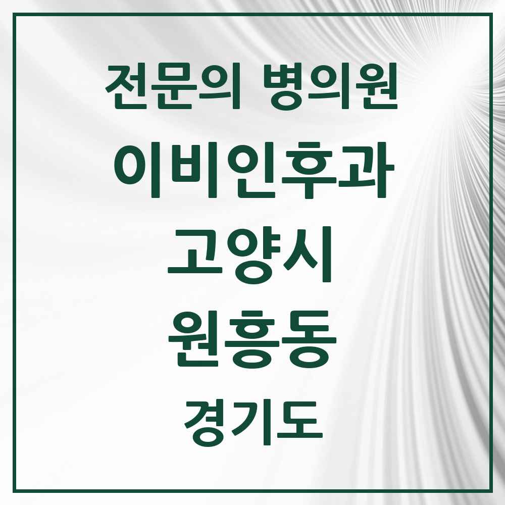 2025 경기도 고양시 원흥동 이비인후과 전문의 의원·병원 목록 1곳