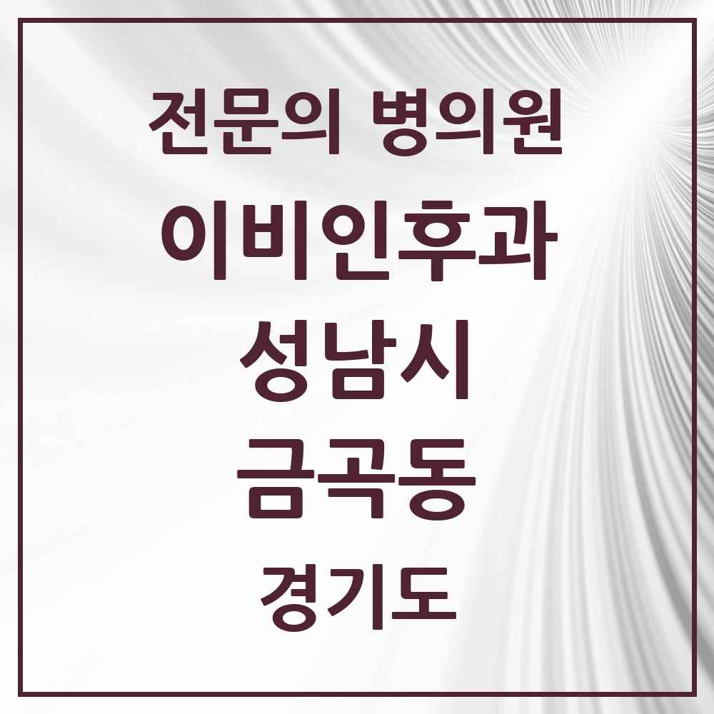 2025 경기도 성남시 금곡동 이비인후과 전문의 의원·병원 목록 3곳