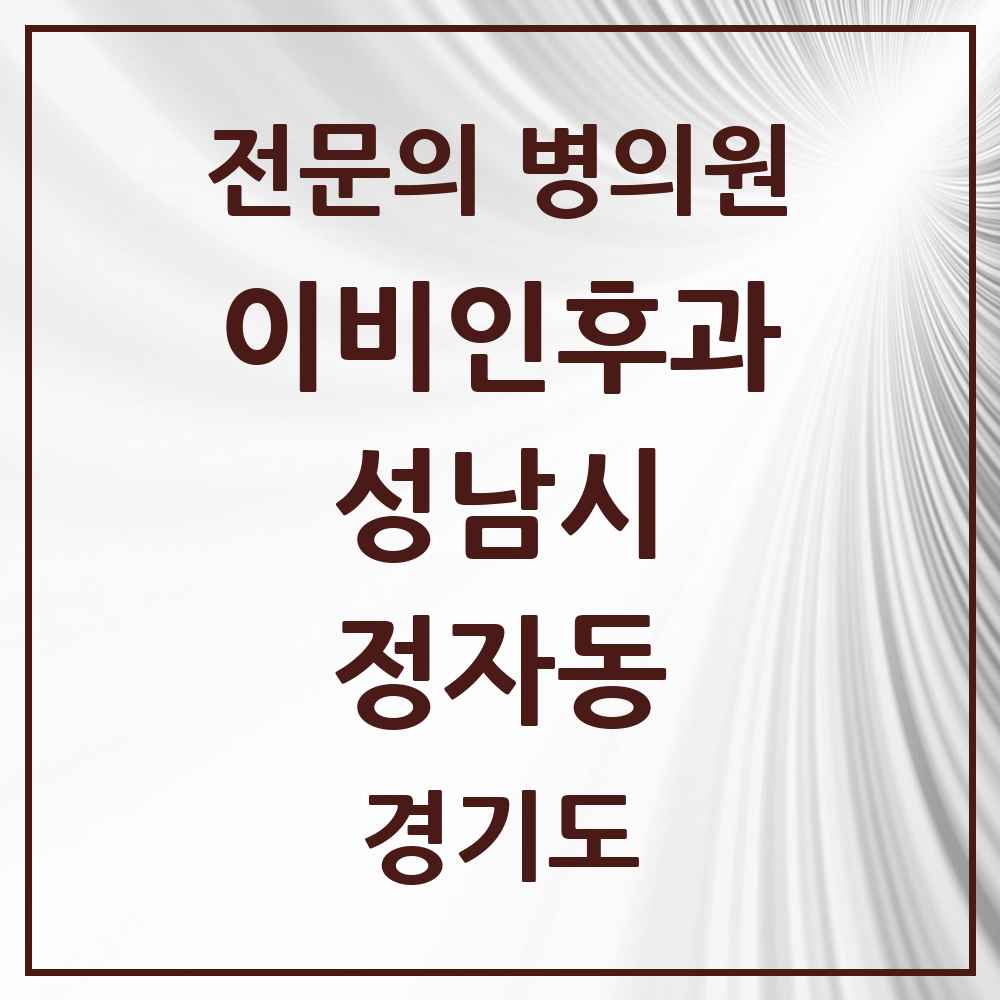 2025 경기도 성남시 정자동 이비인후과 전문의 의원·병원 목록 9곳