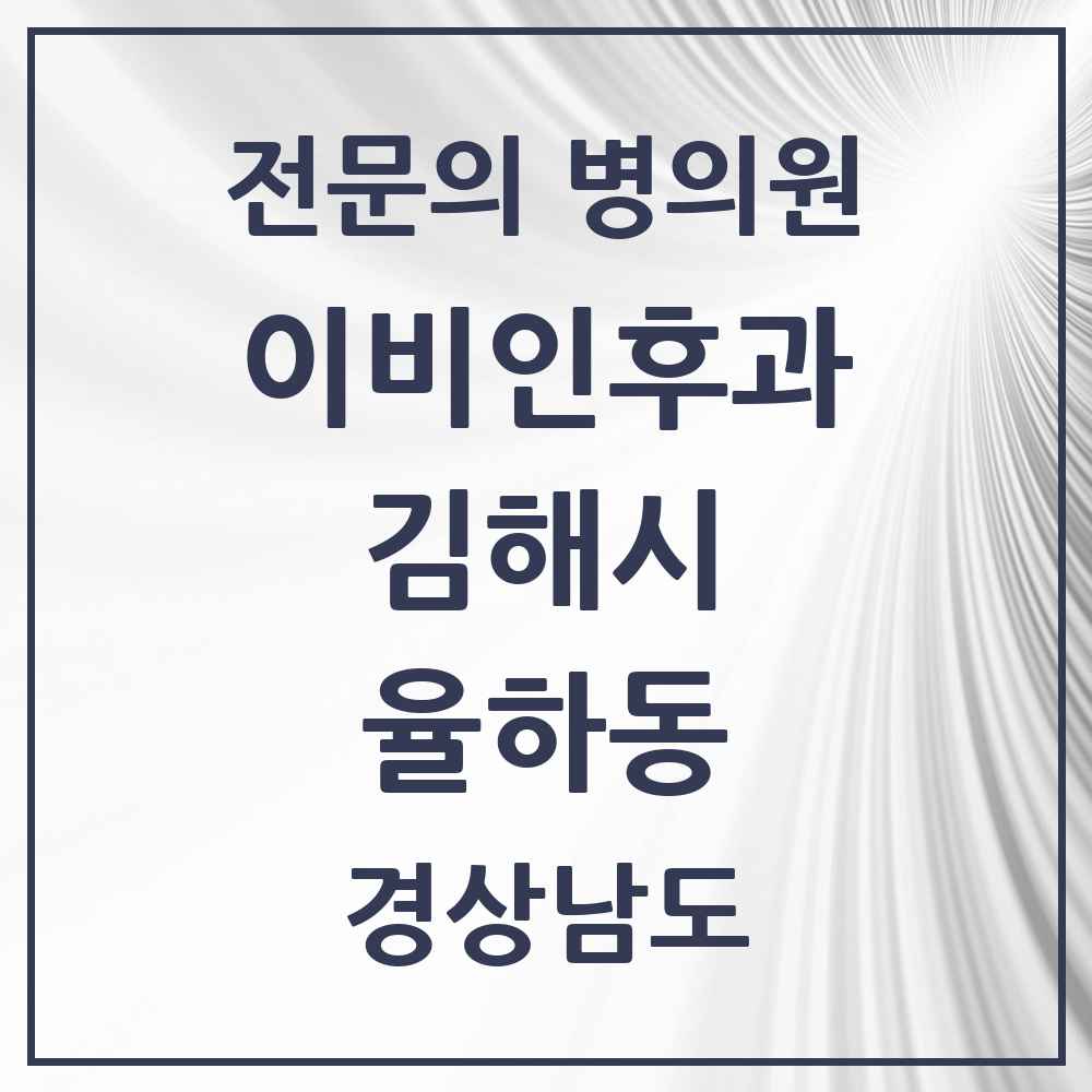 2025 경상남도 김해시 율하동 이비인후과 전문의 의원·병원 목록 3곳