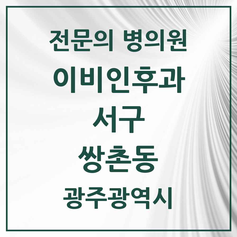 2025 광주광역시 서구 쌍촌동 이비인후과 전문의 의원·병원 목록 1곳