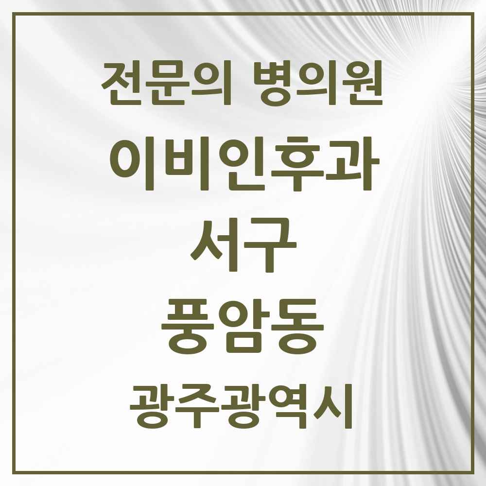 2025 광주광역시 서구 풍암동 이비인후과 전문의 의원·병원 목록 2곳