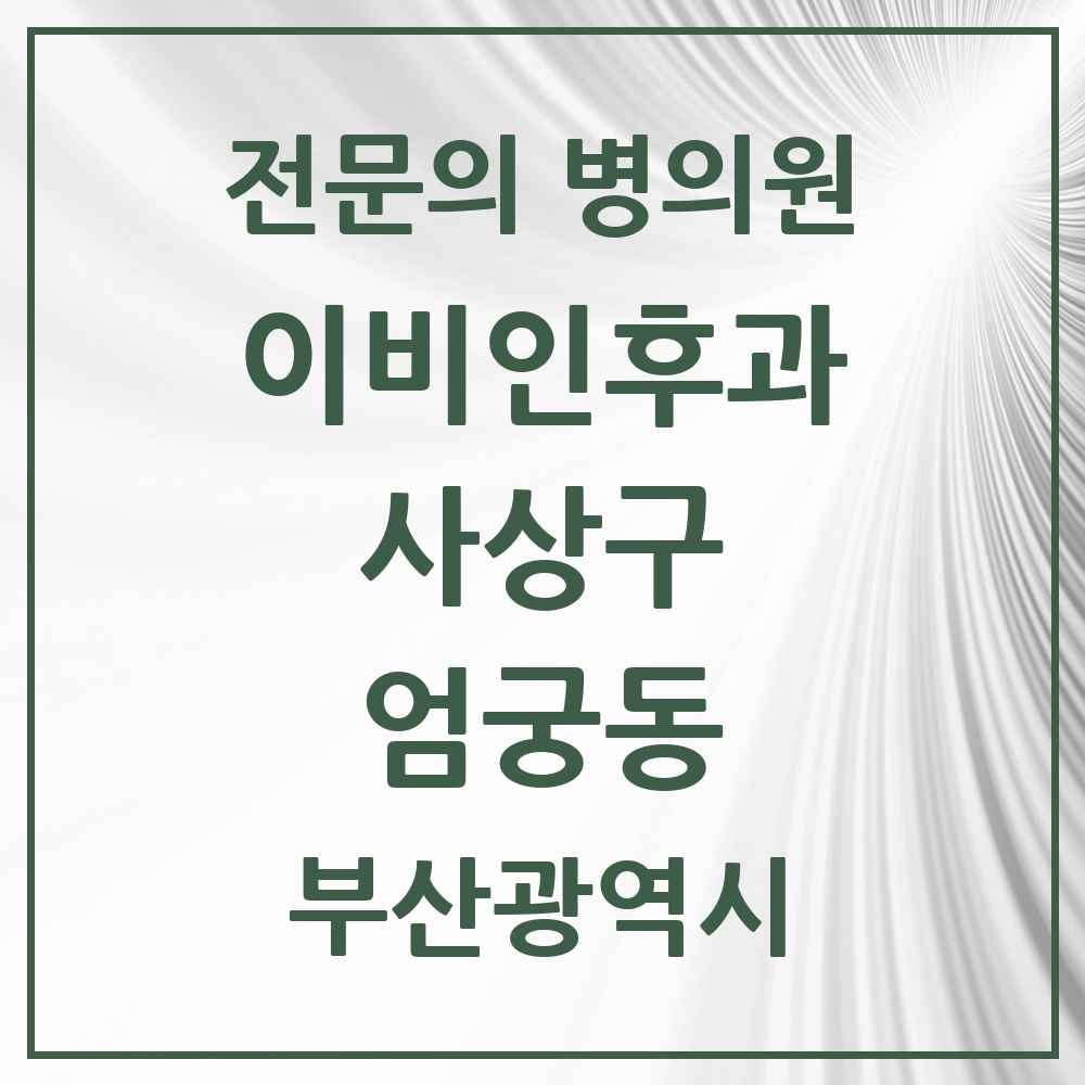 2025 부산광역시 사상구 엄궁동 이비인후과 전문의 의원·병원 목록 2곳